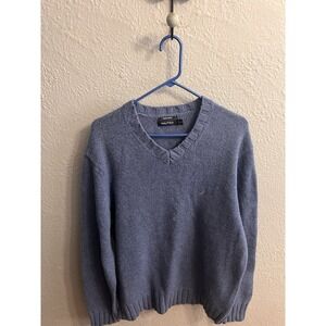 Nautica Men's Sweater Pullover Knit Merino Wool V Neck‎ Blue Size XXL
